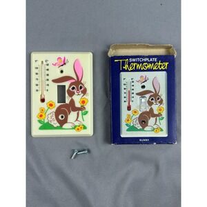 Vintage Bunny Light Switch Plate Thermometer Retro Wall Decor